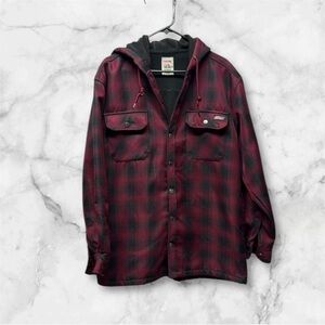 Dickies Men's Red and Black Plaid Jacket snap button front size L 42/44